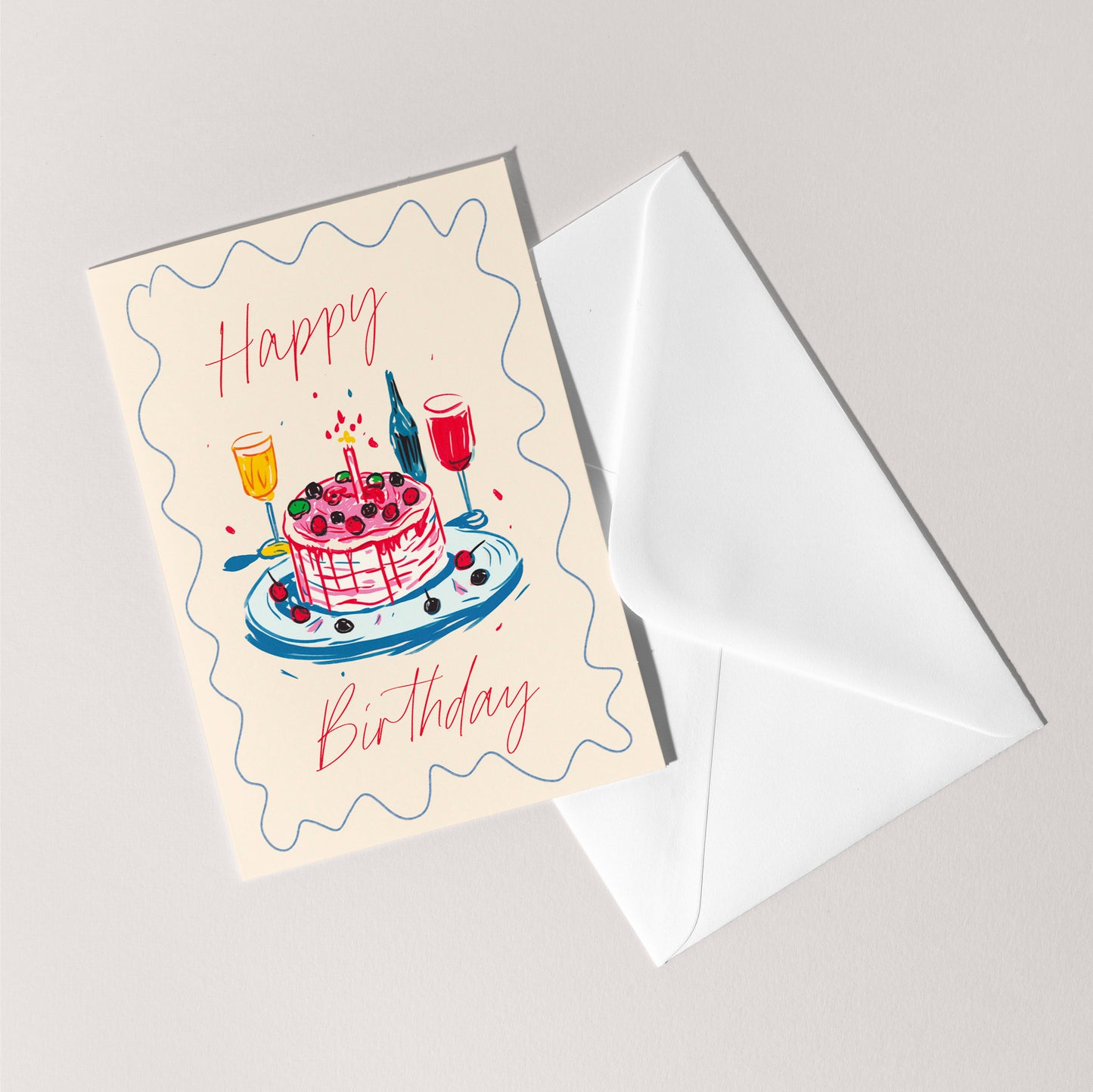 Happy Birthday Card | Cake, Fizz & Candles