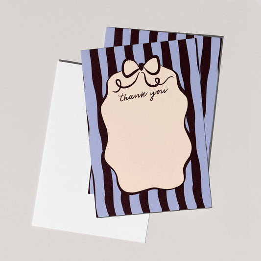 Thank you Notecards x4 |  Blue bows and stripes