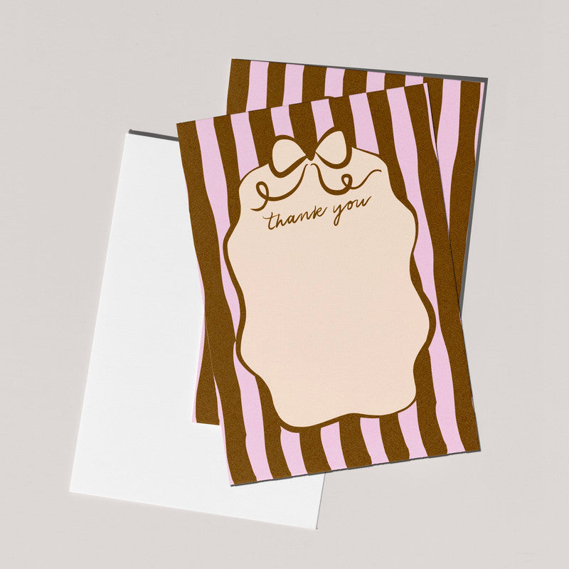 Thank you Notecards x4 | Green bows and stripes