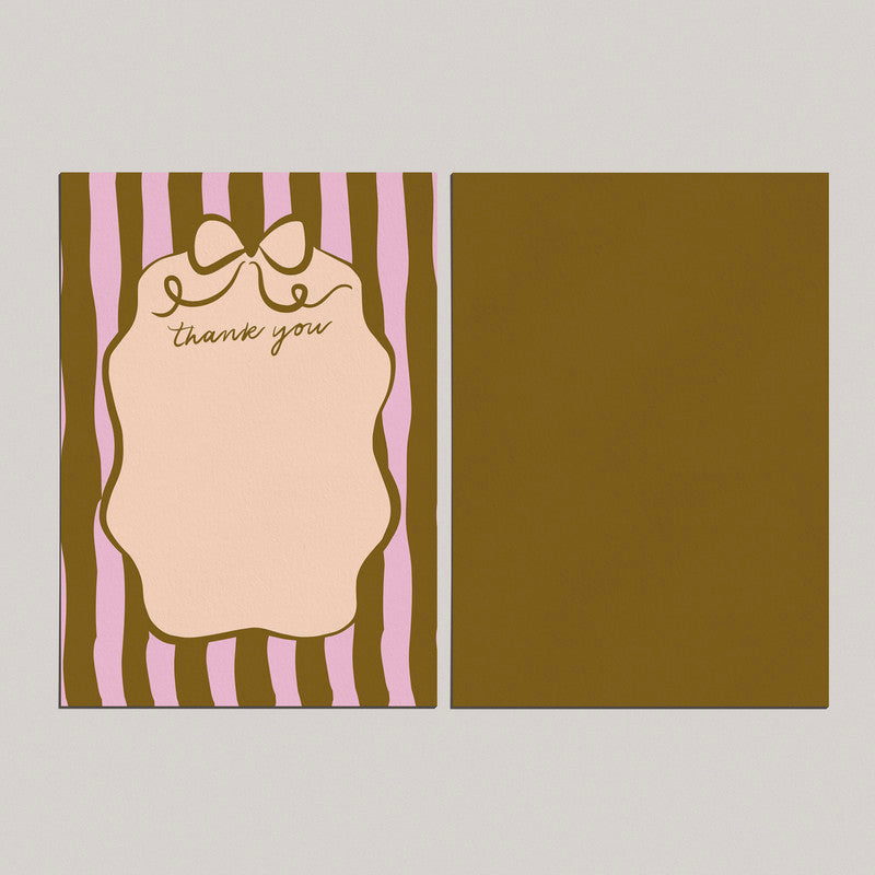 Thank you Notecards x4 | Green bows and stripes