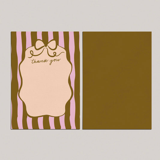 Thank you Notecards x4 |  Green bows and stripes