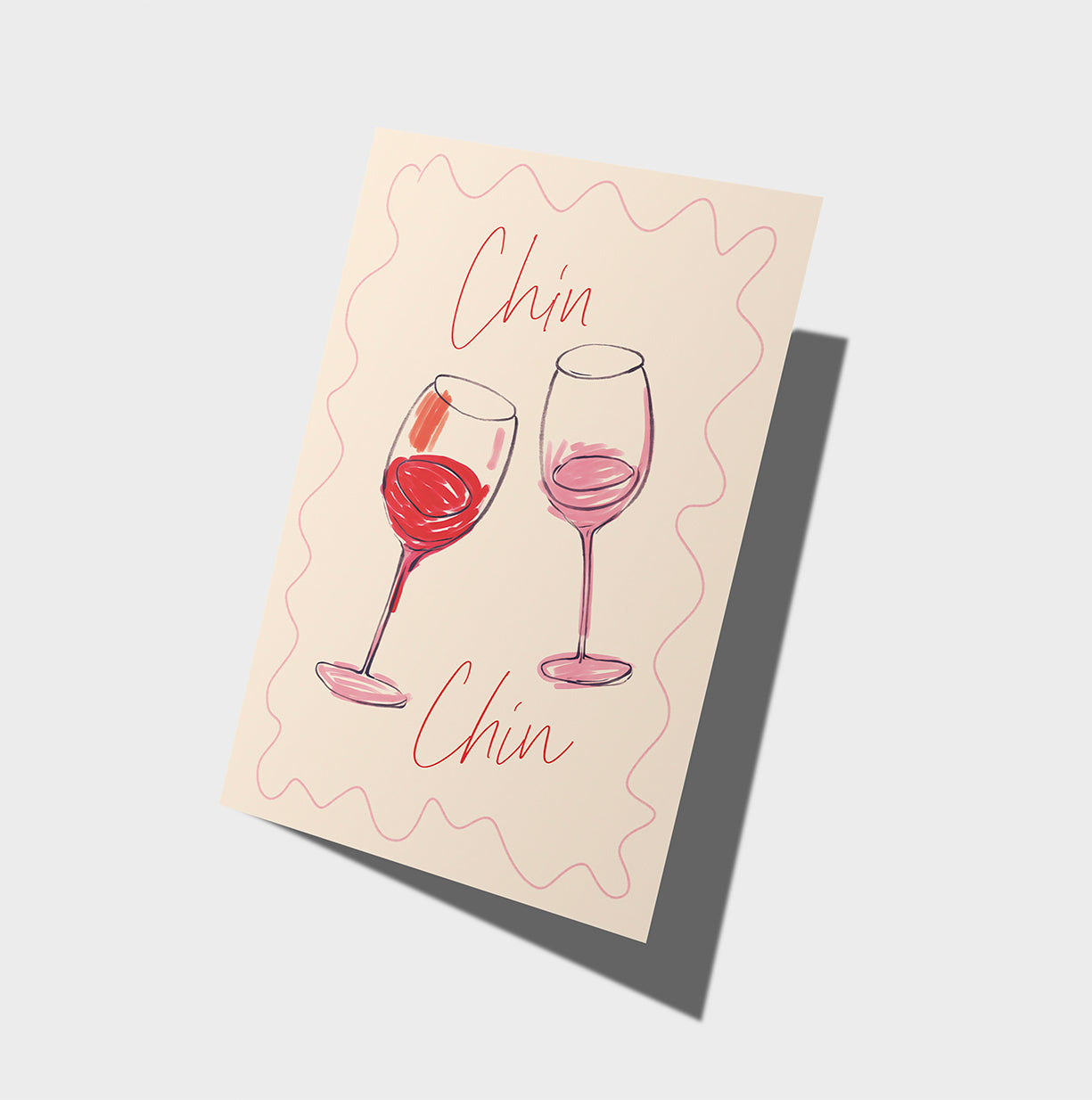 Chin Chin Card | Hand Drawn Illustration | Celebration Card | Wine Glass Cheers