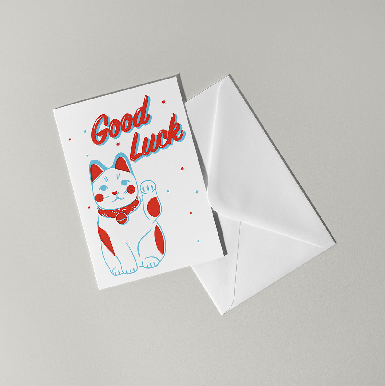 Good Luck Cat Card | Good Luck Card | Maneki-neko | New Job Card | Lucky Greeting Card | Good Luck Exams Card