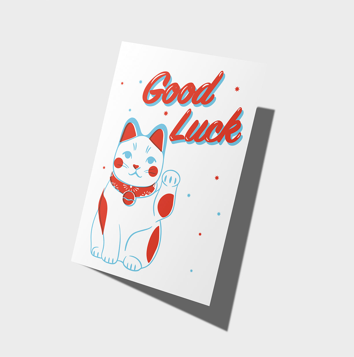 Good Luck Cat Card | Good Luck Card | Maneki-neko | New Job Card | Lucky Greeting Card | Good Luck Exams Card