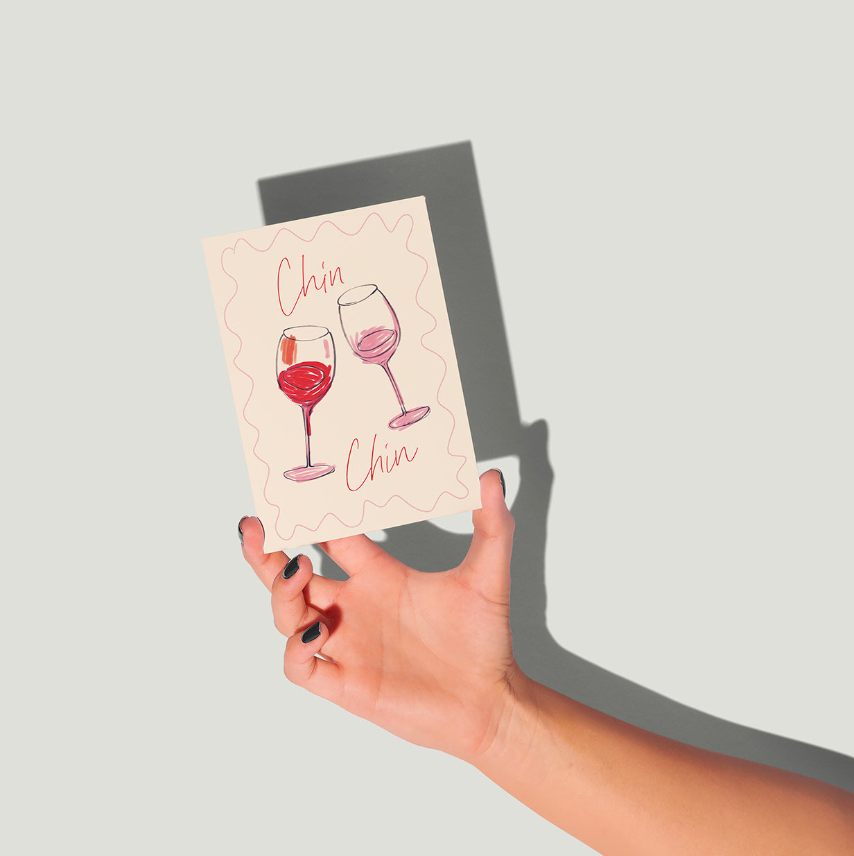 Chin Chin Card | Hand Drawn Illustration | Celebration Card | Wine Glass Cheers