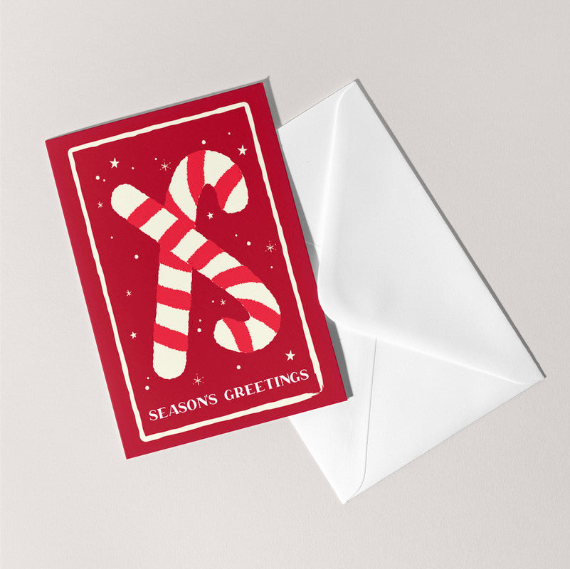 Christmas Candy Cane Illustration Holiday Card