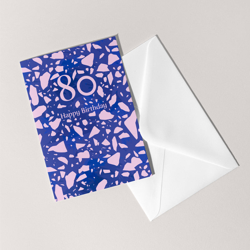 80 Terrazzo Birthday Card | Eightieth Milestone Age