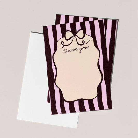 Thank you Notecards x4 |  Pink bows and stripes